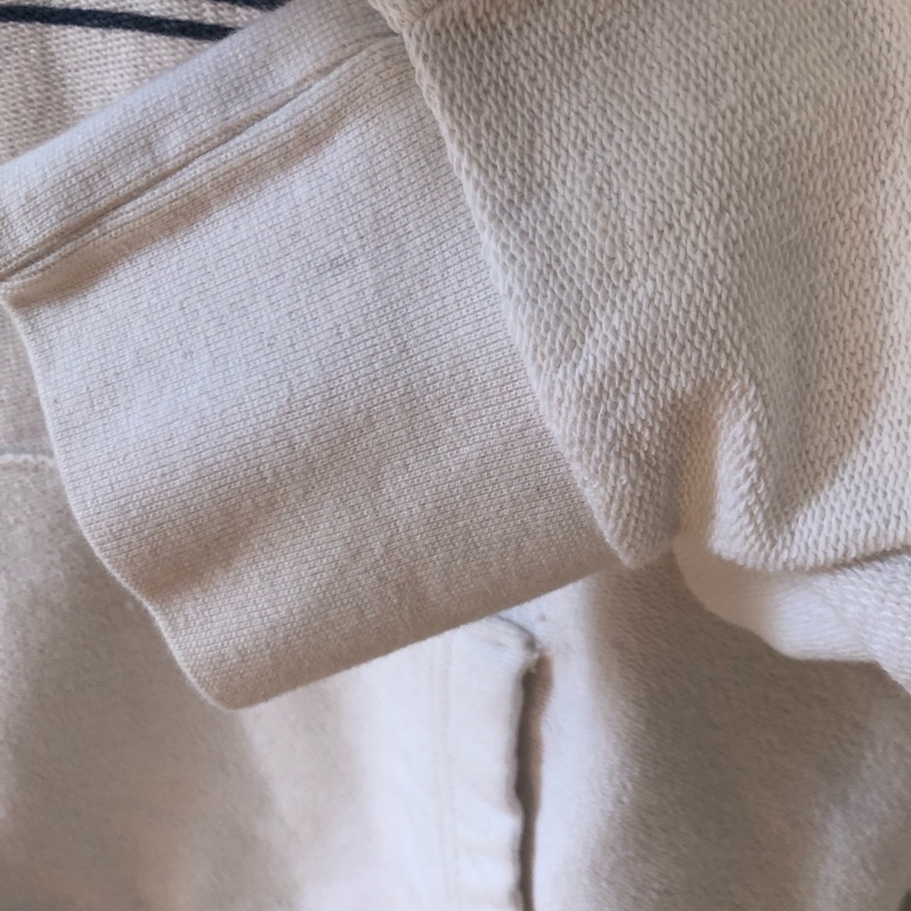 American Eagle Light Weight Cream Hoodie Pullover with Navy Stripe Medium - Picture 5 of 10
